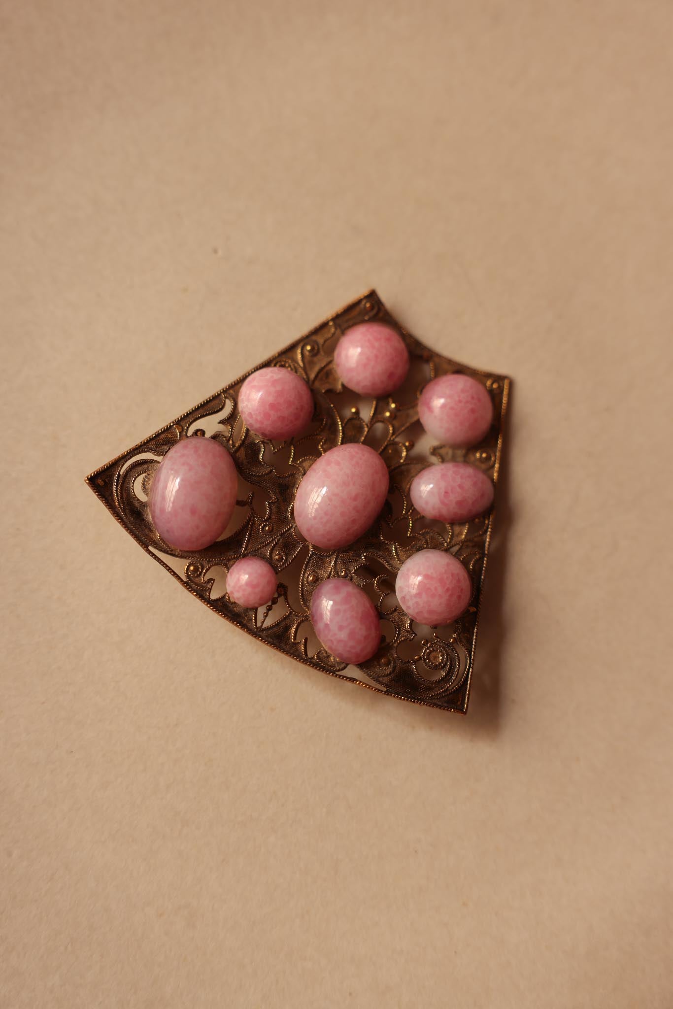 Pink and Gold Brooch with Ornate Filigree|Vintage Baazaar 