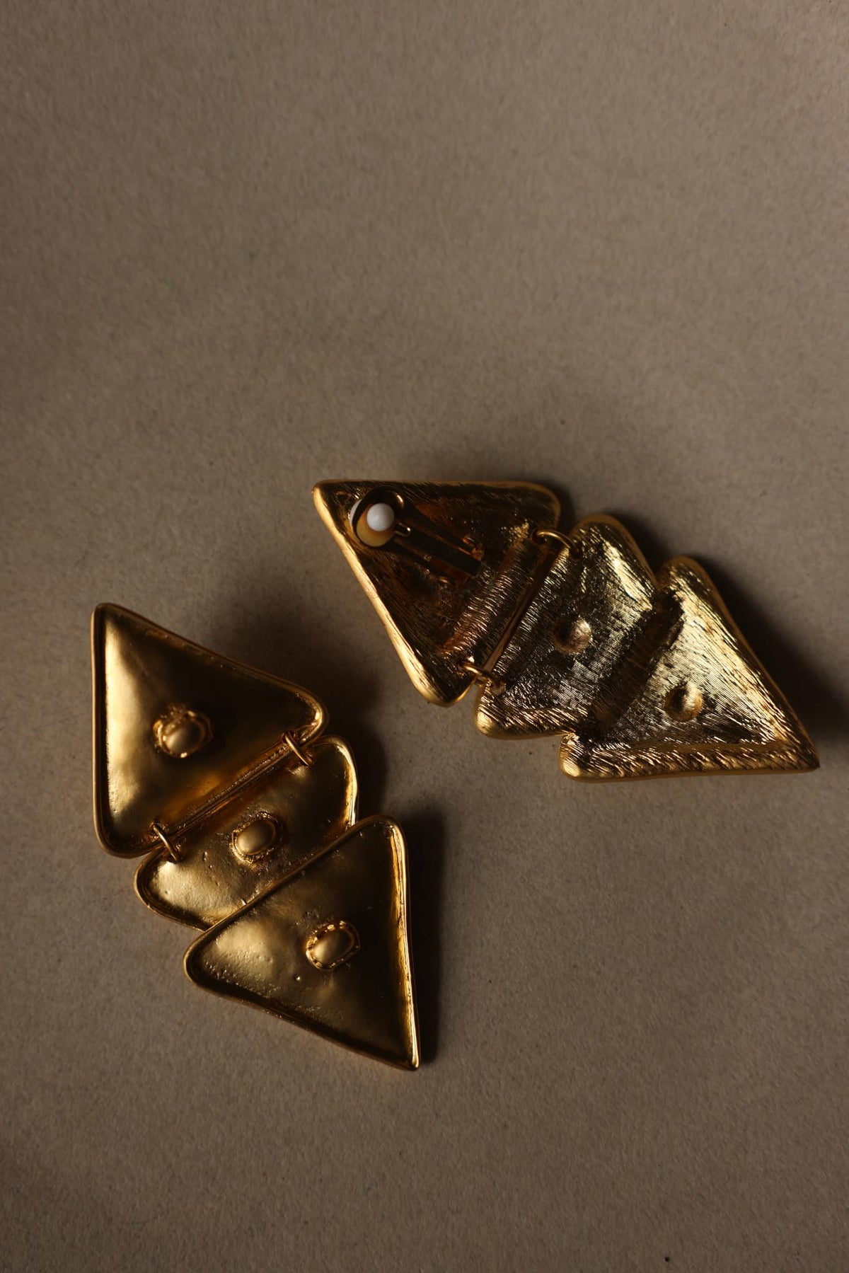 Gold Tone Oversized Triple Triangle Clip-On Earrings