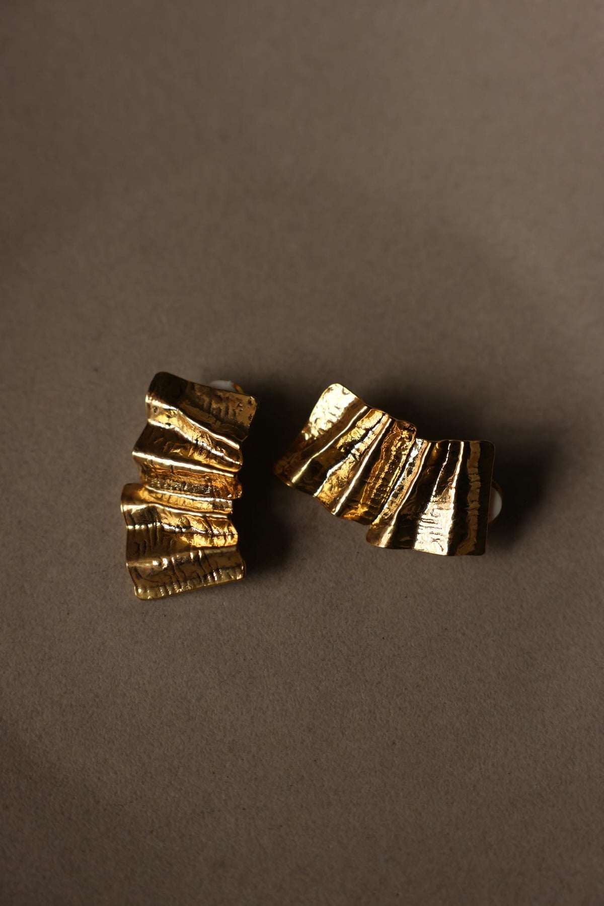 Gold Tone Sculptural Clip-On Earrings