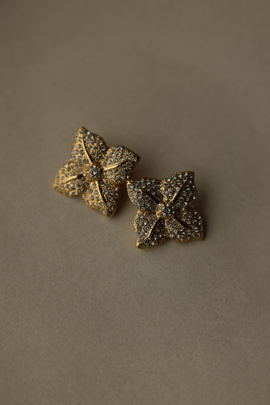 Rhinestone Flower Clip-On Earrings