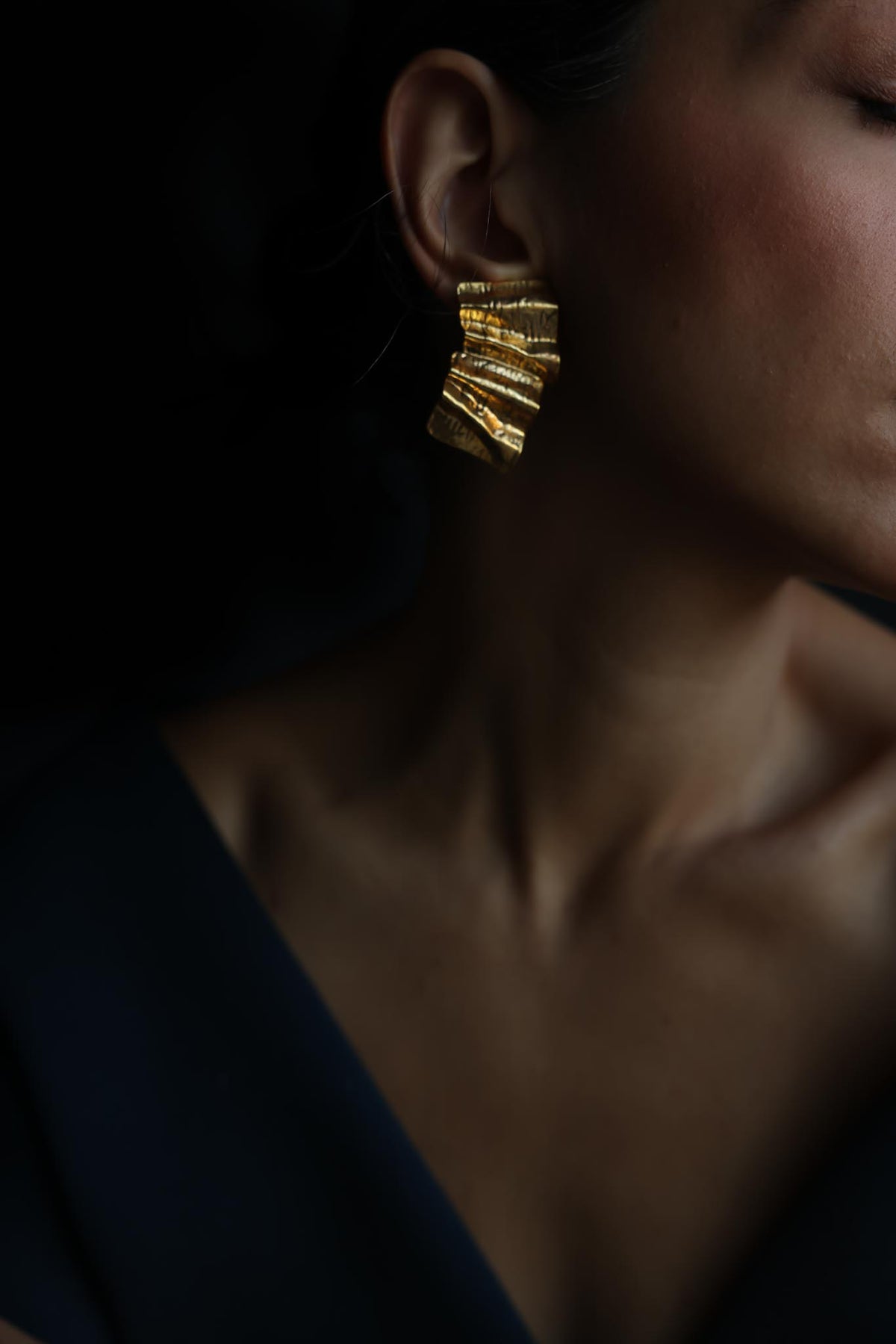 Gold Tone Sculptural Clip-On Earrings