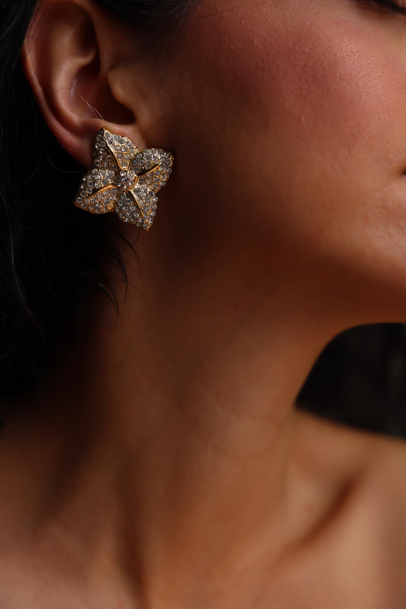 Rhinestone Flower Clip-On Earrings