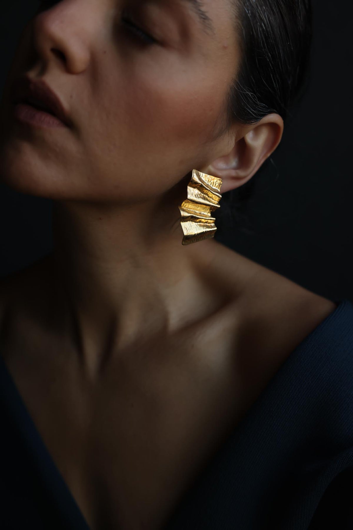 Gold Tone Sculptural Clip-On Earrings