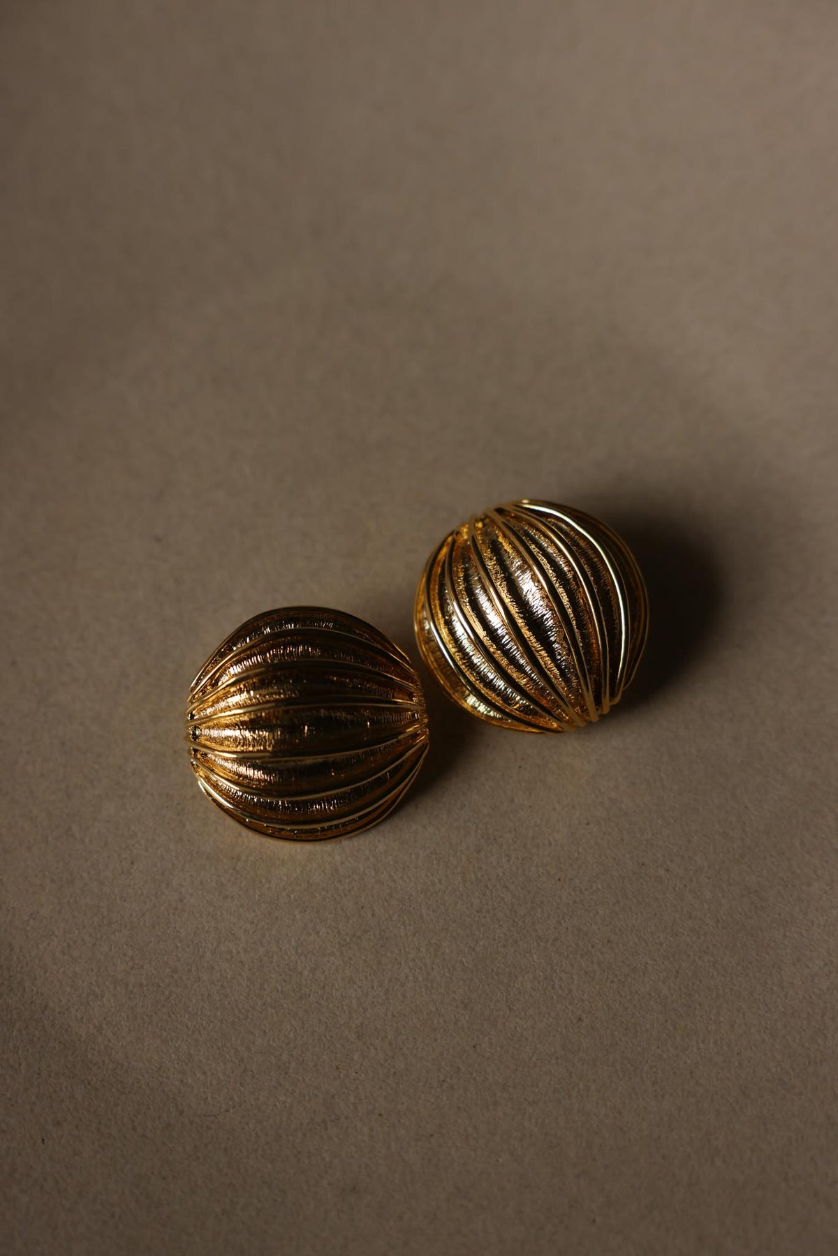 Gold Tone Chunky Ribbed Round Clip-On Earrings
