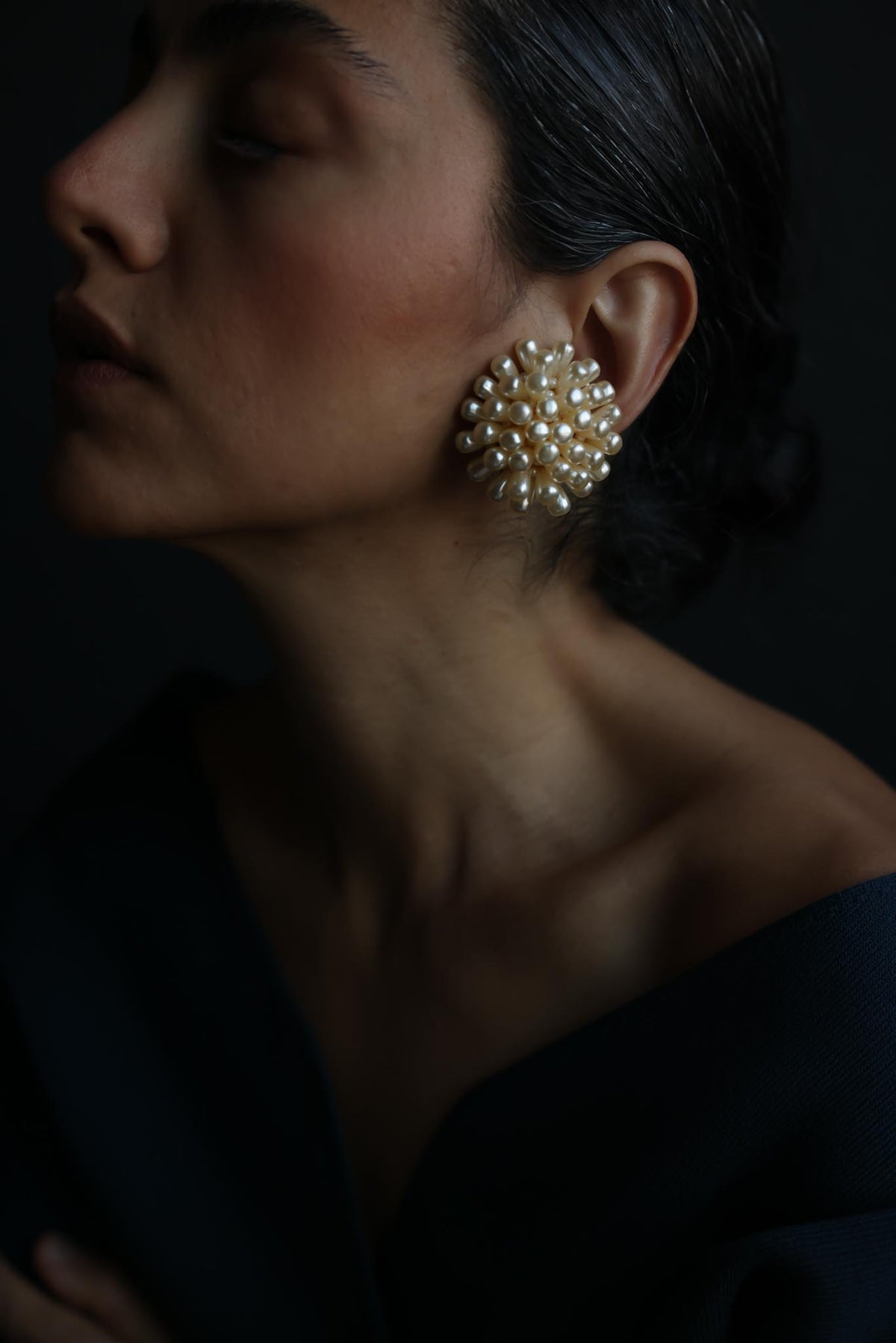 Faux Pearl Floral Cluster Statement Clip-On Earrings