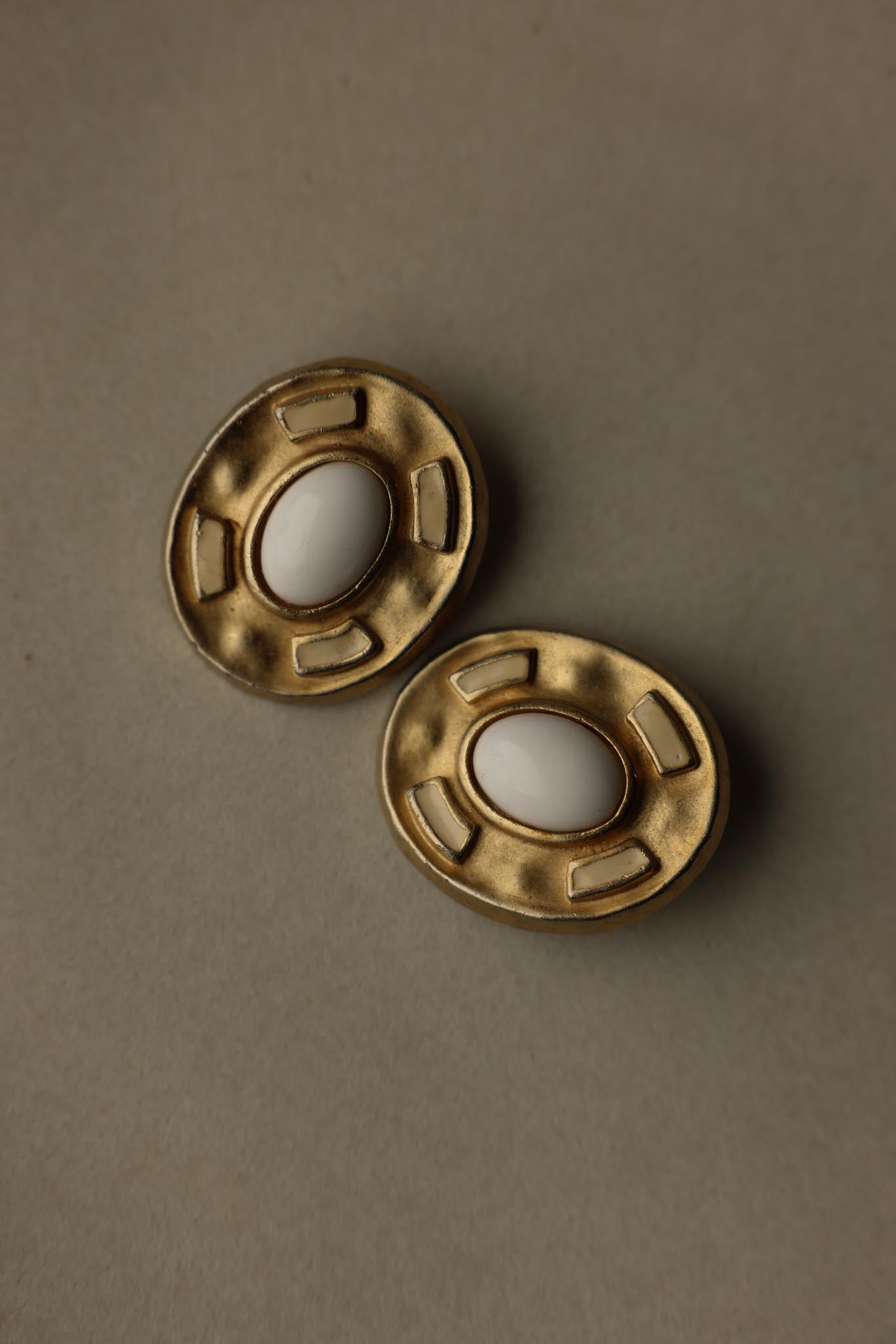 Oval White Cabochon Clip-On Earrings