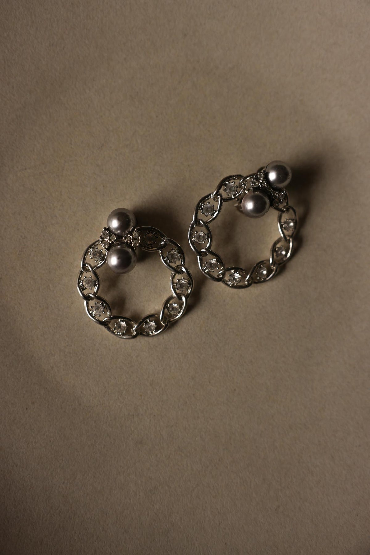 Silvertone Clear Rhinestone Faux Pearl Hoop Clip-On Earrings