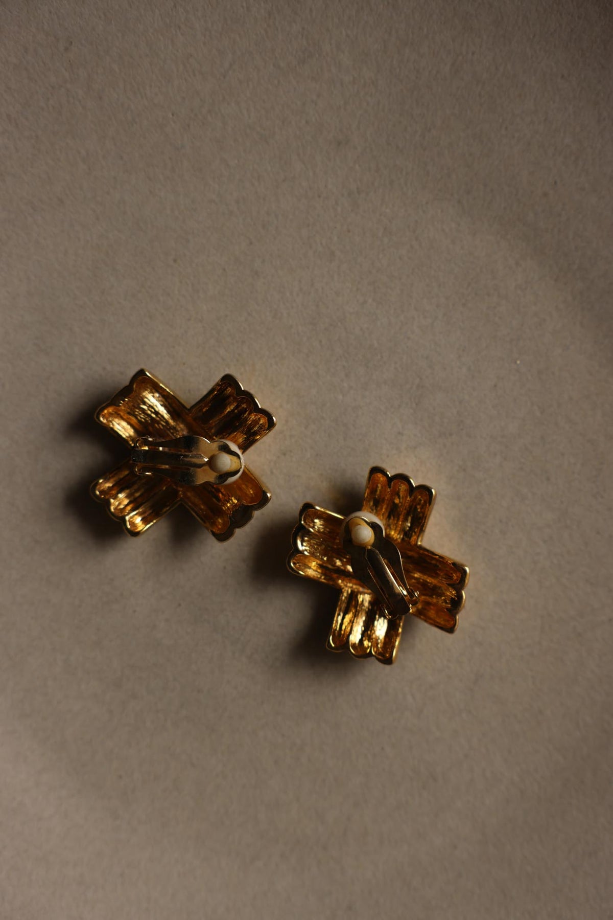 Gold Tone Crisscross Clear Rhinestone Clip-On Earrings