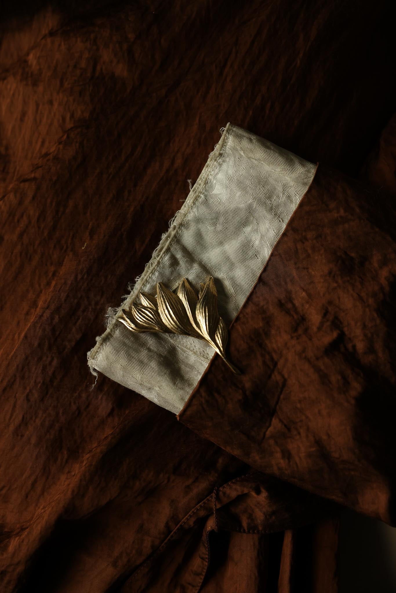 Gold-Tone Textured Leaf Brooch