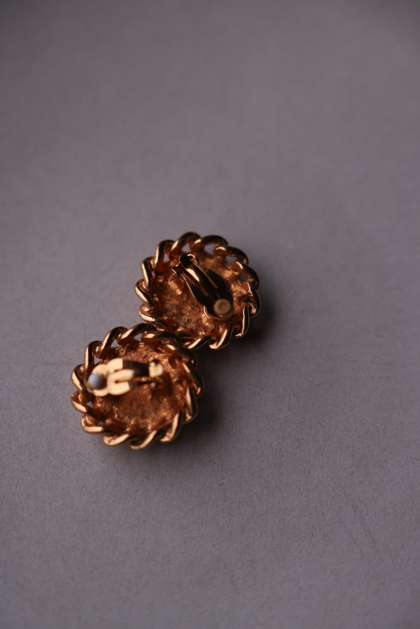 Black Cabochon Rope Clip-On Earrings