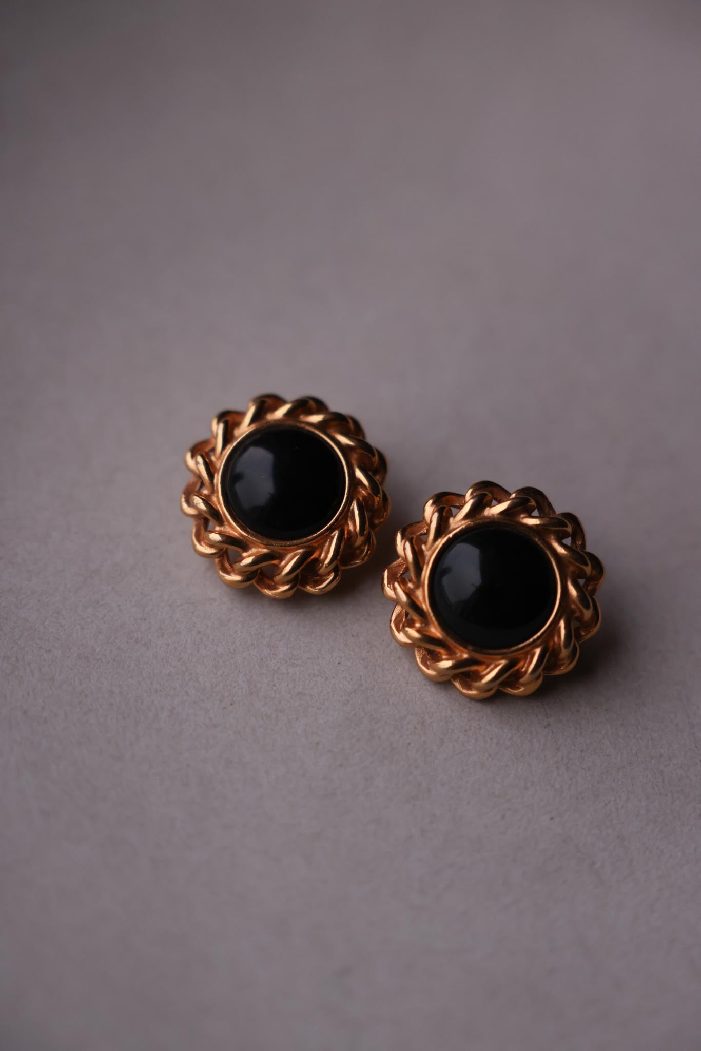 Black Cabochon Rope Clip-On Earrings