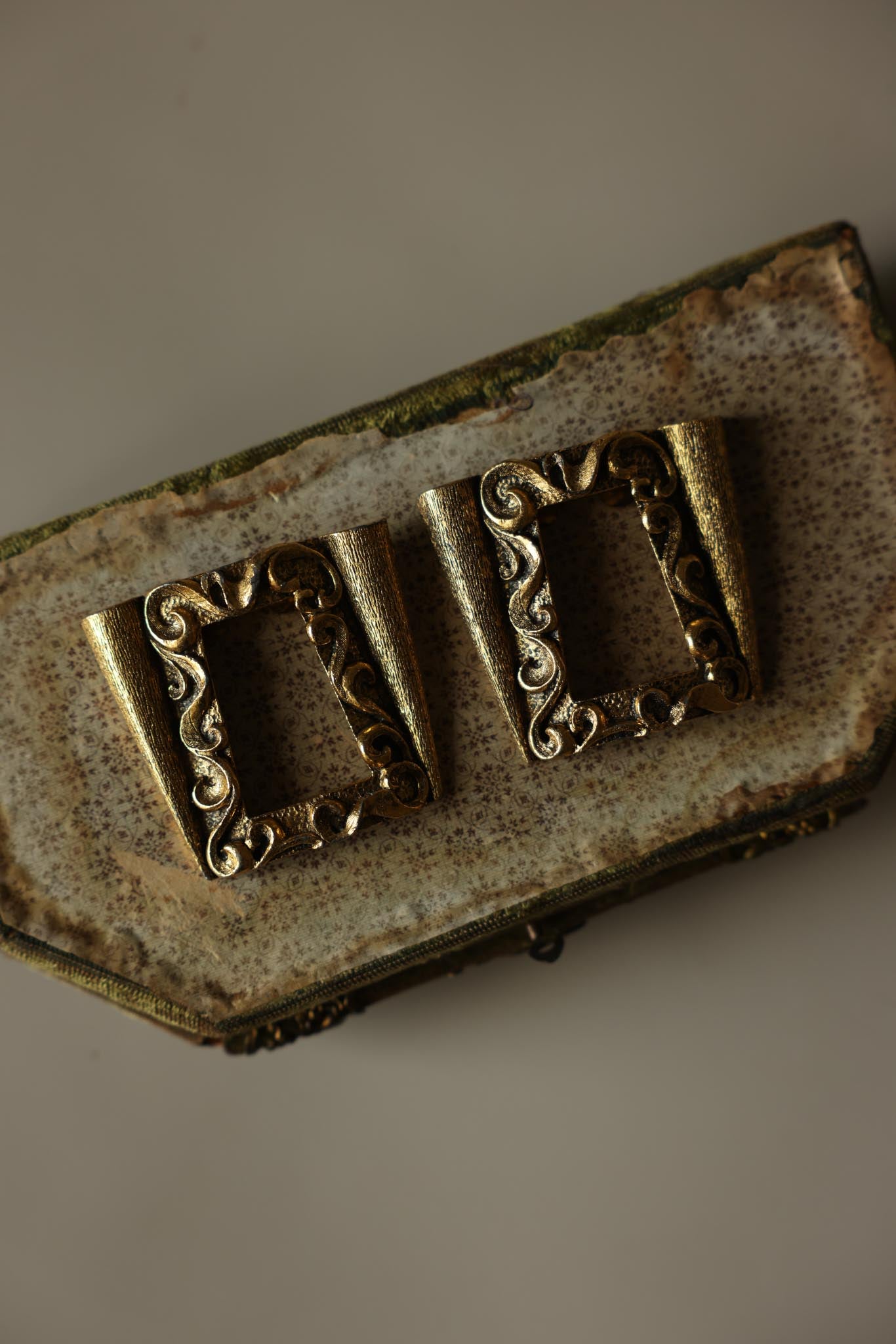 Gold-Tone Ornate Square Shoe Clips