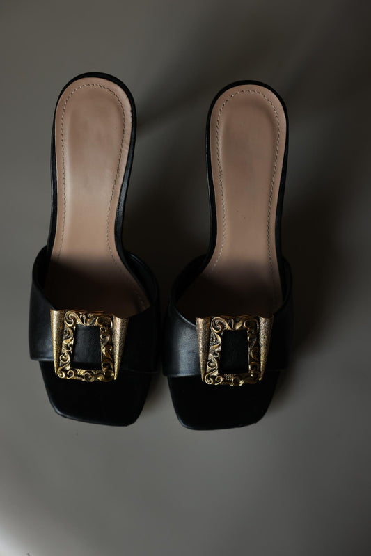 Gold-Tone Ornate Square Shoe Clips