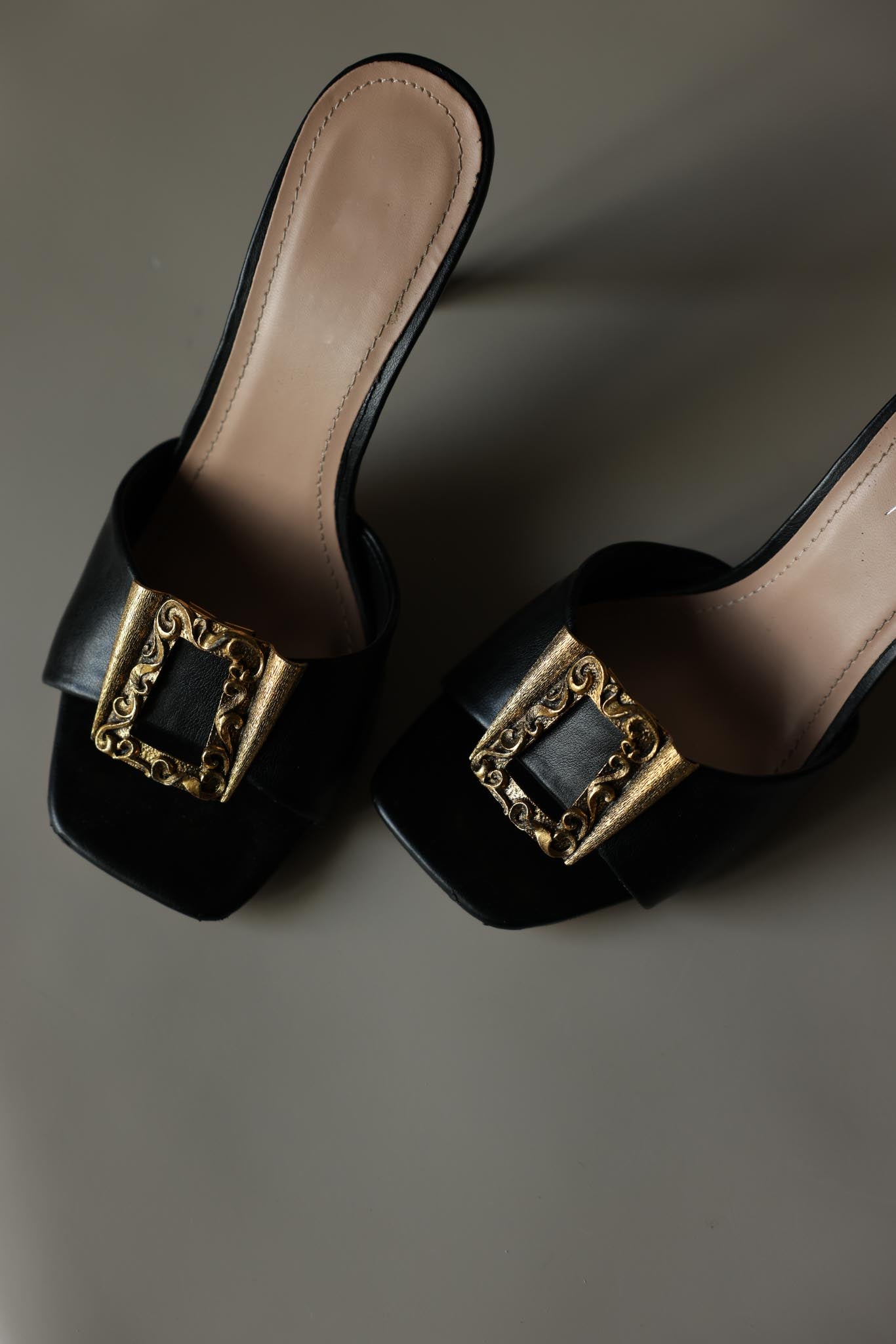 Gold-Tone Ornate Square Shoe Clips
