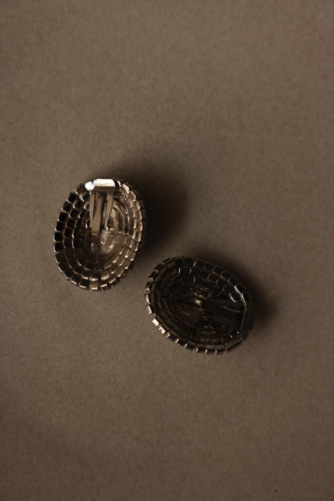 Vintage Silver Tone Oval Rhinestone Clip-On Earrings