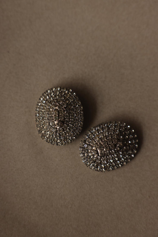 Vintage Silver Tone Oval Rhinestone Clip-On Earrings