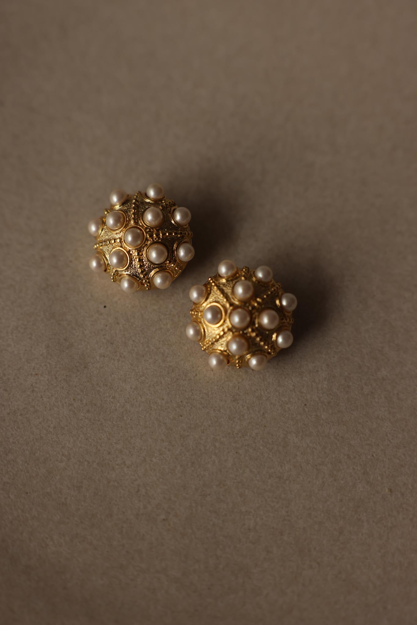 Vintage Gold Tone Faux Pearl Dome Clip-On Earrings|Vintage Baazaar 
