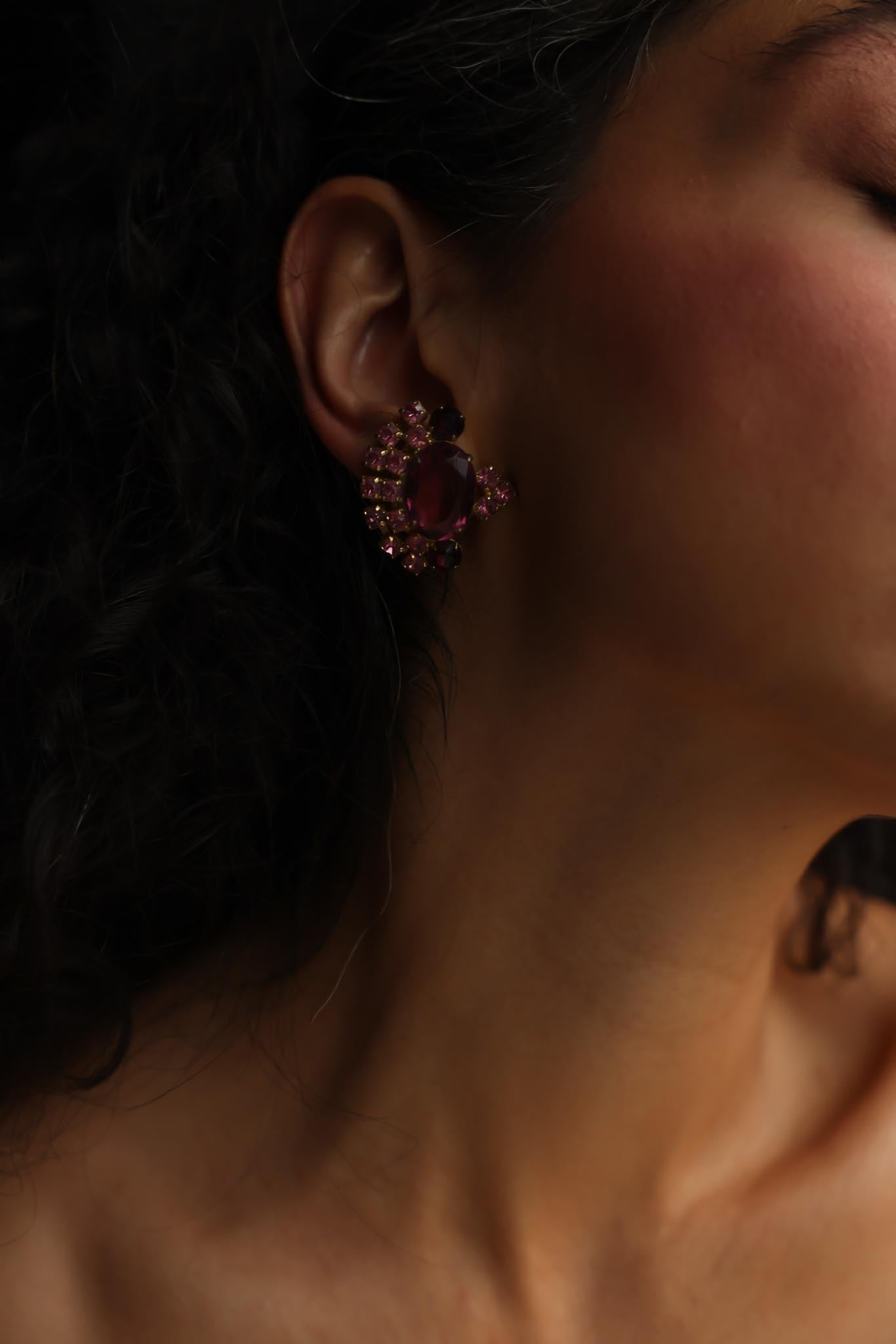 Pink Rhinestone Clip-On Earrings