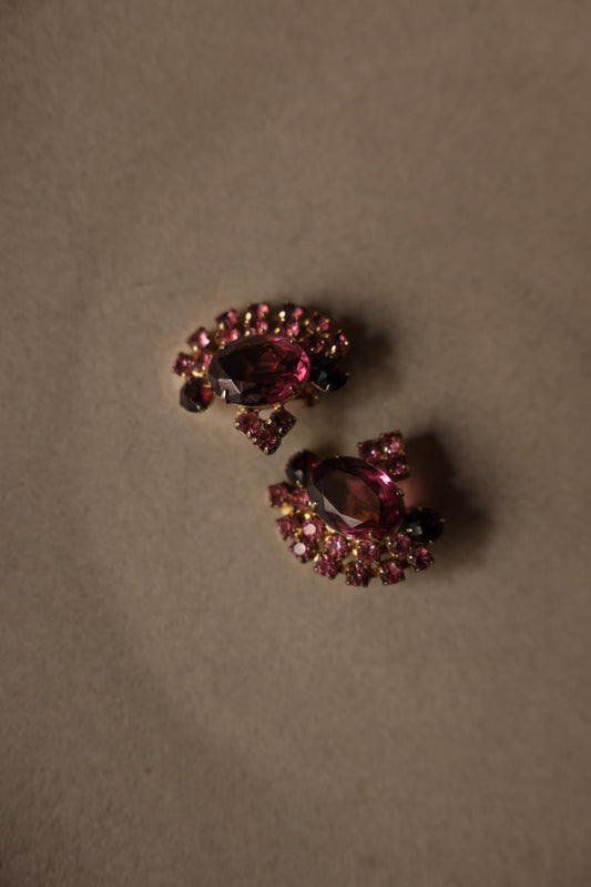 Pink Rhinestone Clip-On Earrings