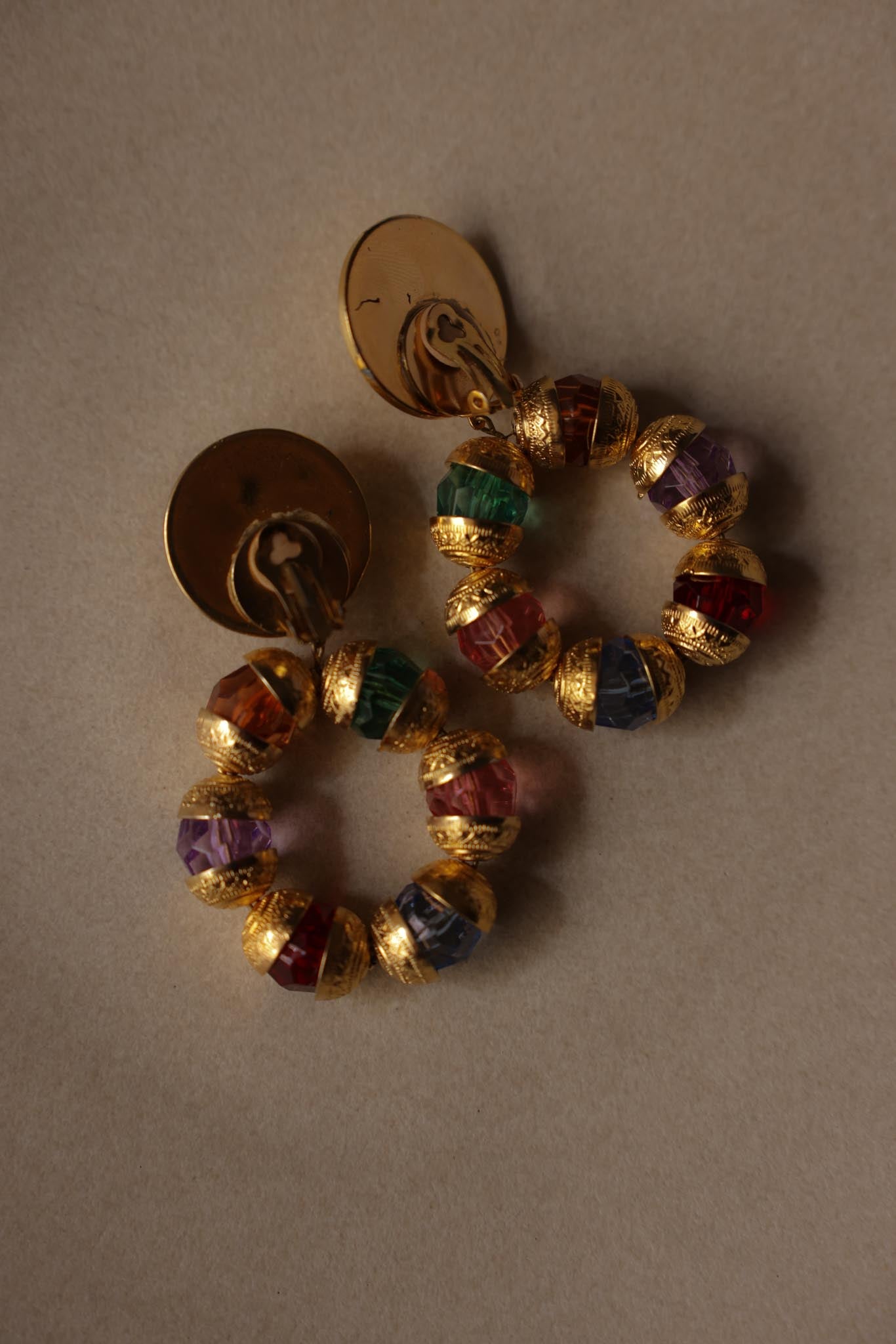 Multicolor Beaded Hoop Clip-On Earrings