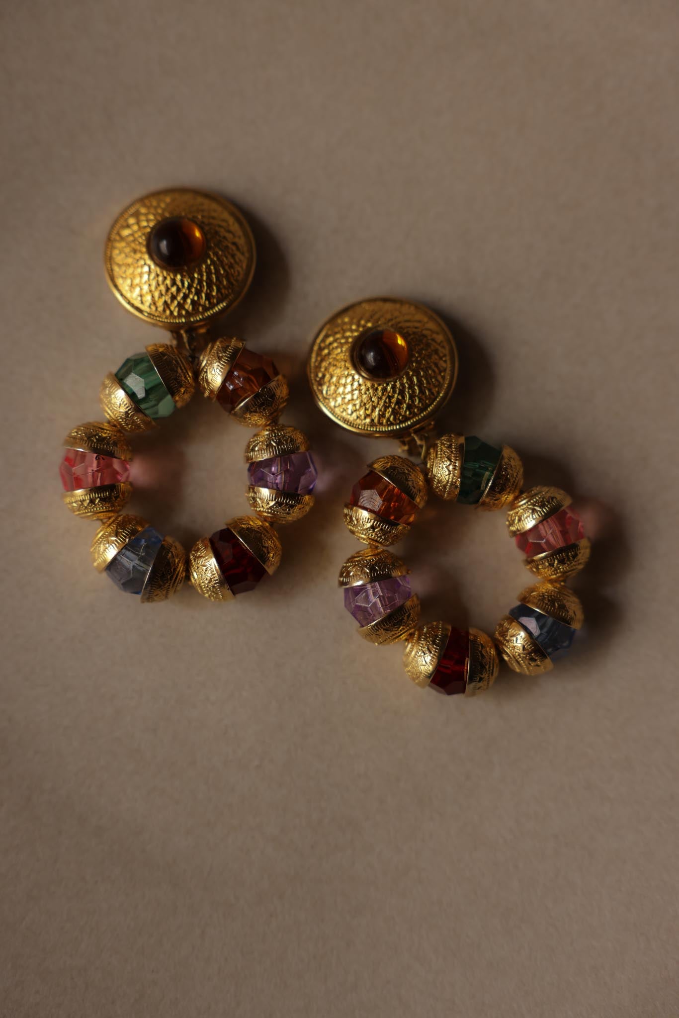Multicolor Beaded Hoop Clip-On Earrings
