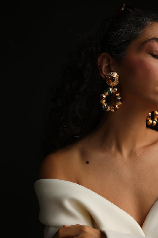 Multicolor Beaded Hoop Clip-On Earrings