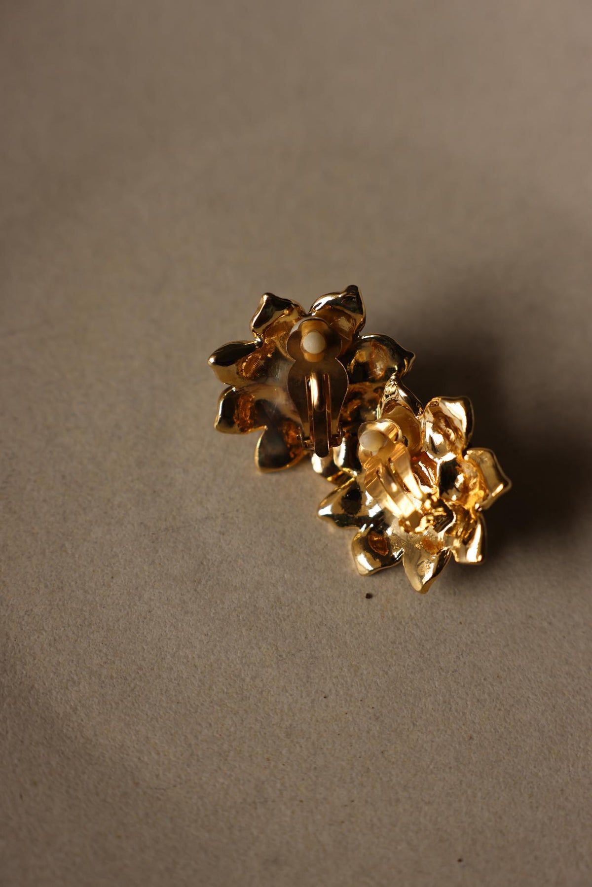Oversized Two Tone Floral Faux Pearl Rhinestone Clip-On Earrings