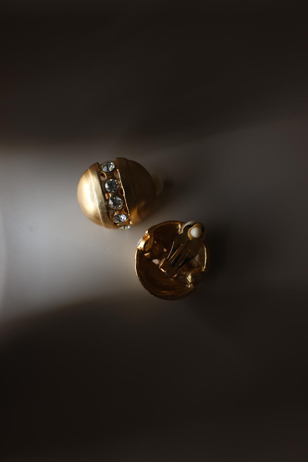 Chunky Matte Gold Round Clear Rhinestone Clip-On Earrings