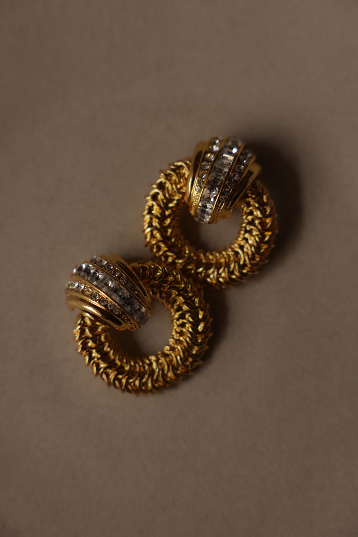 Gold-Tone Rhinestone Door Knocker Clip-On Earrings|Vintage Baazaar 