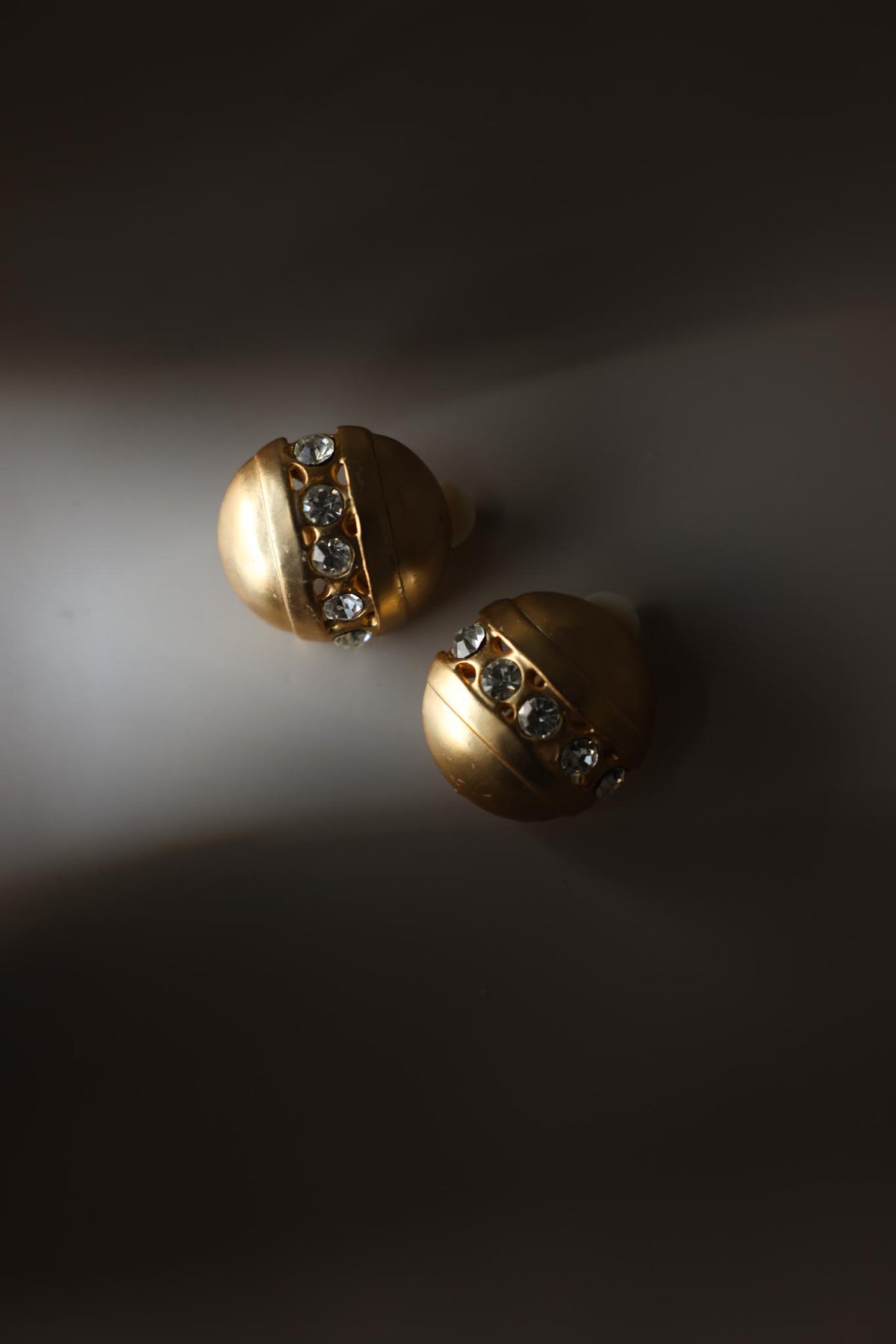 Chunky Matte Gold Round Clear Rhinestone Clip-On Earrings