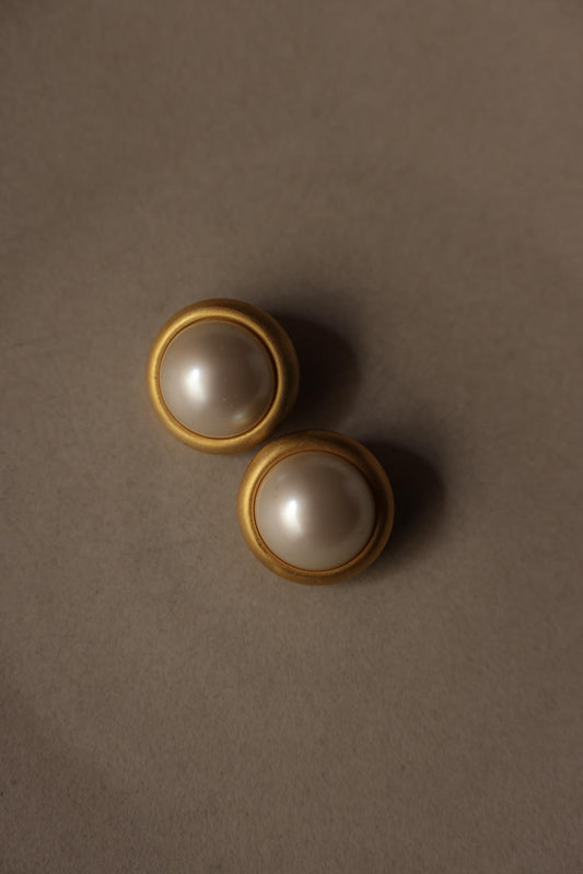 Chunky Round Matte Gold Faux Pearl Clip-On Earrings