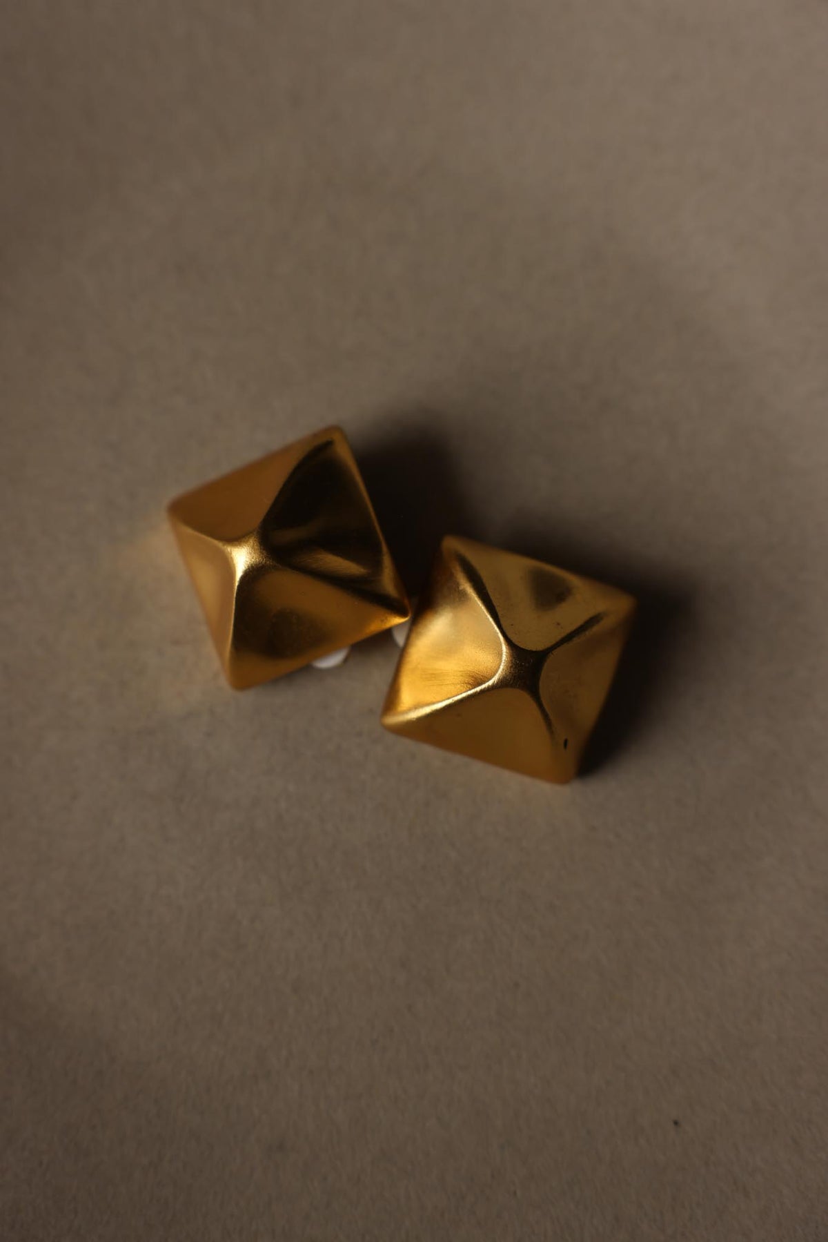 Chunky Gold Tone Square Pyramid Clip-On Earrings