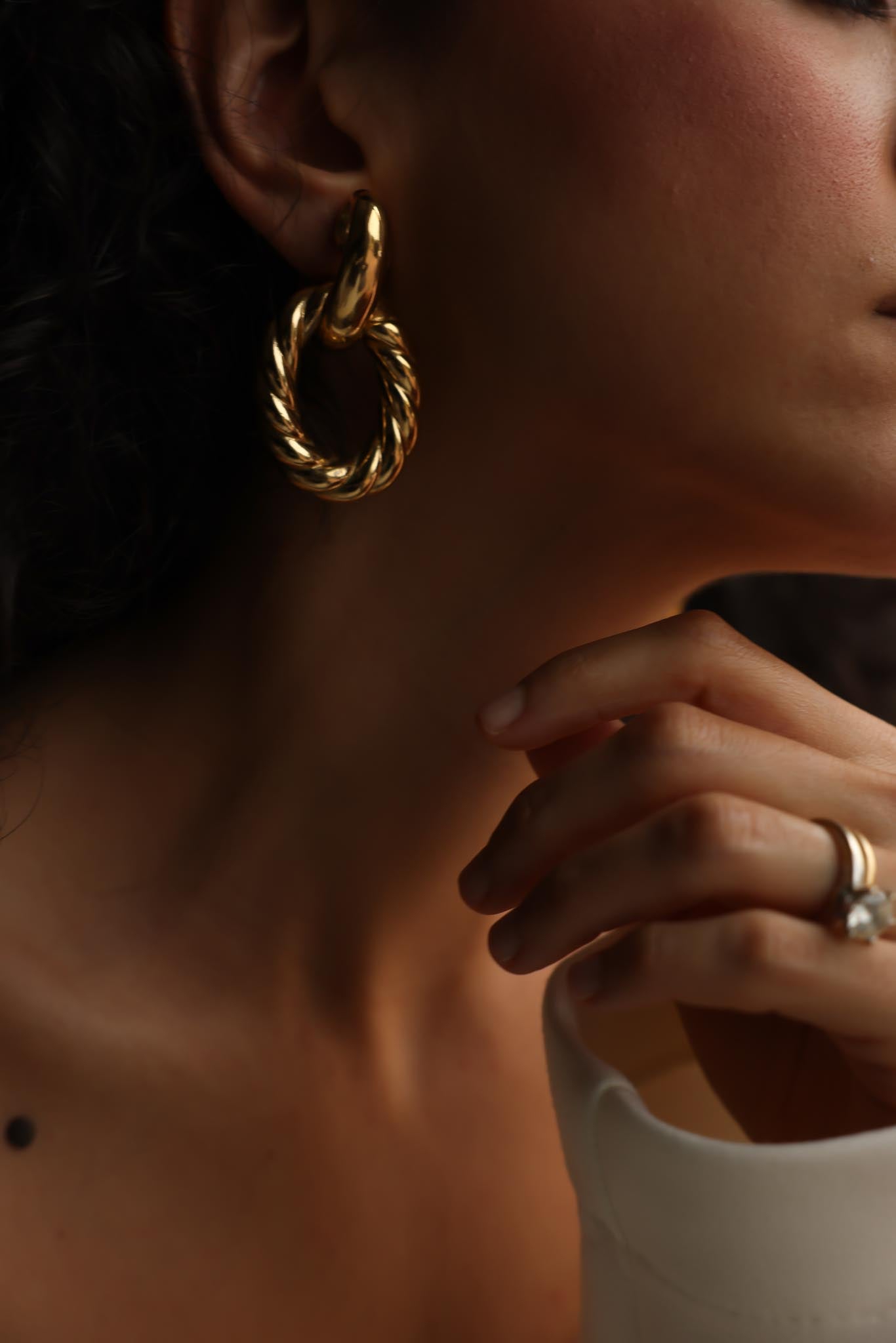 1980s YSL Gold-Tone Door Knocker Clip-On Earrings