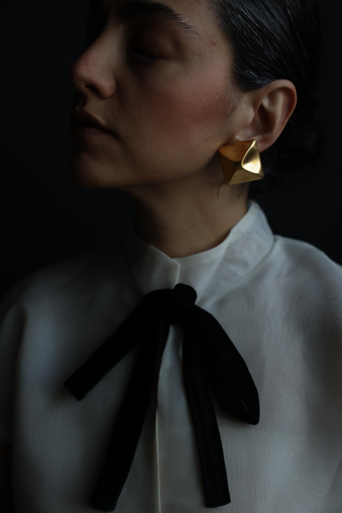 Chunky Gold Tone Square Pyramid Clip-On Earrings