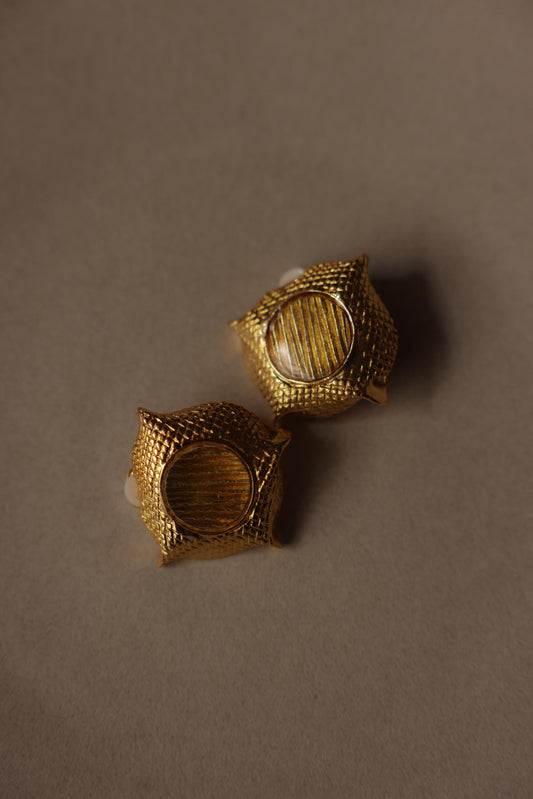 Textured Gold-Tone Square Clip-On Earrings
