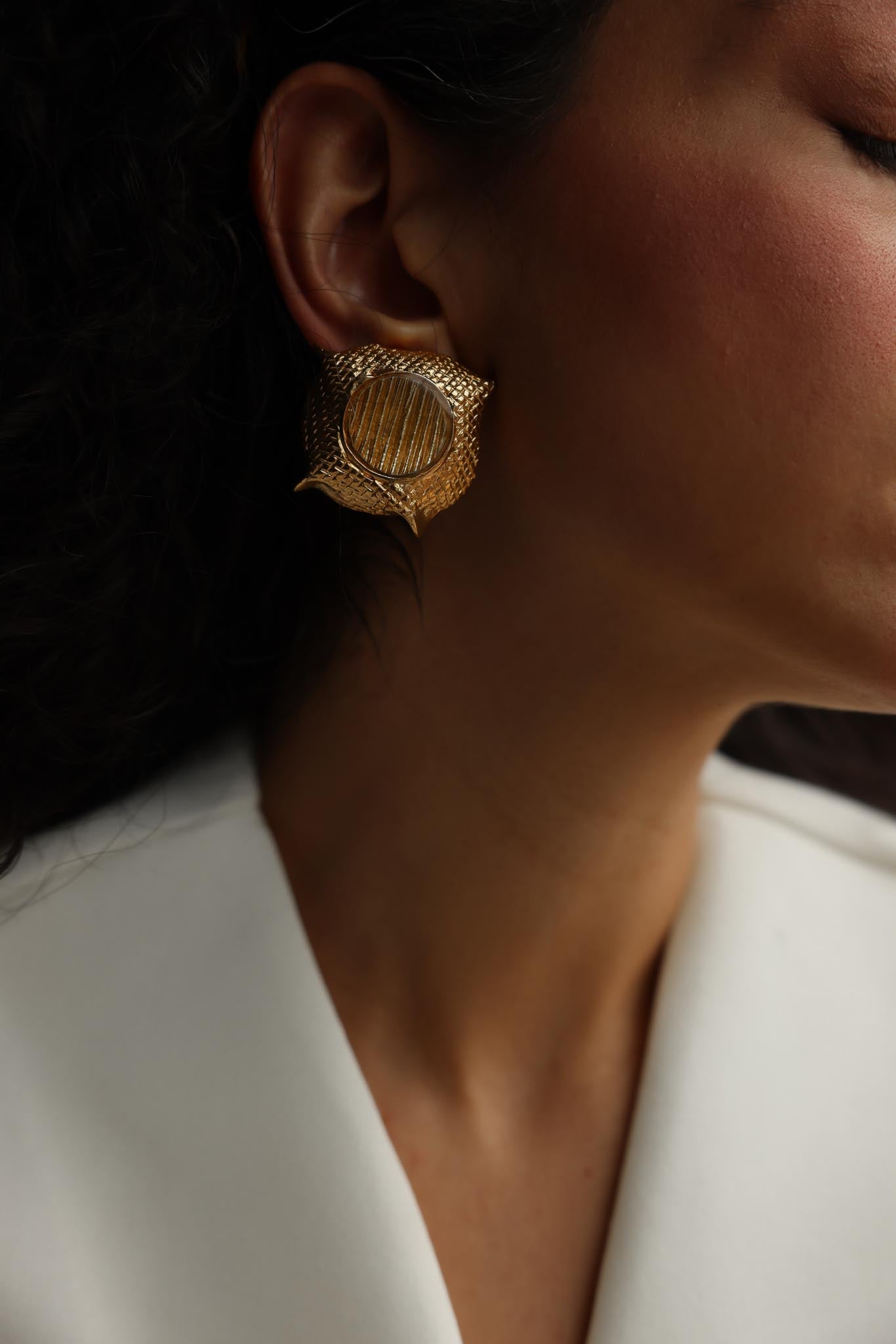 Textured Gold-Tone Square Clip-On Earrings