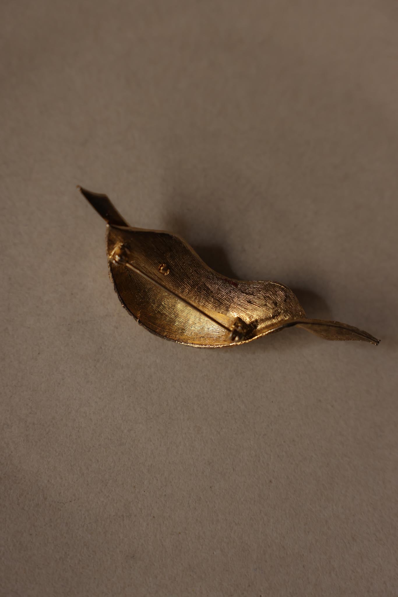 Gold-Tone Leaf Brooch With Clear Rhinestones