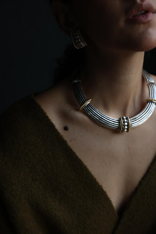 Vintage Two Tone Hinged Collar Necklace|Vintage Baazaar 