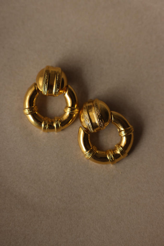 Vintage Gold Tone Door Knocker Clip-On Earrings
