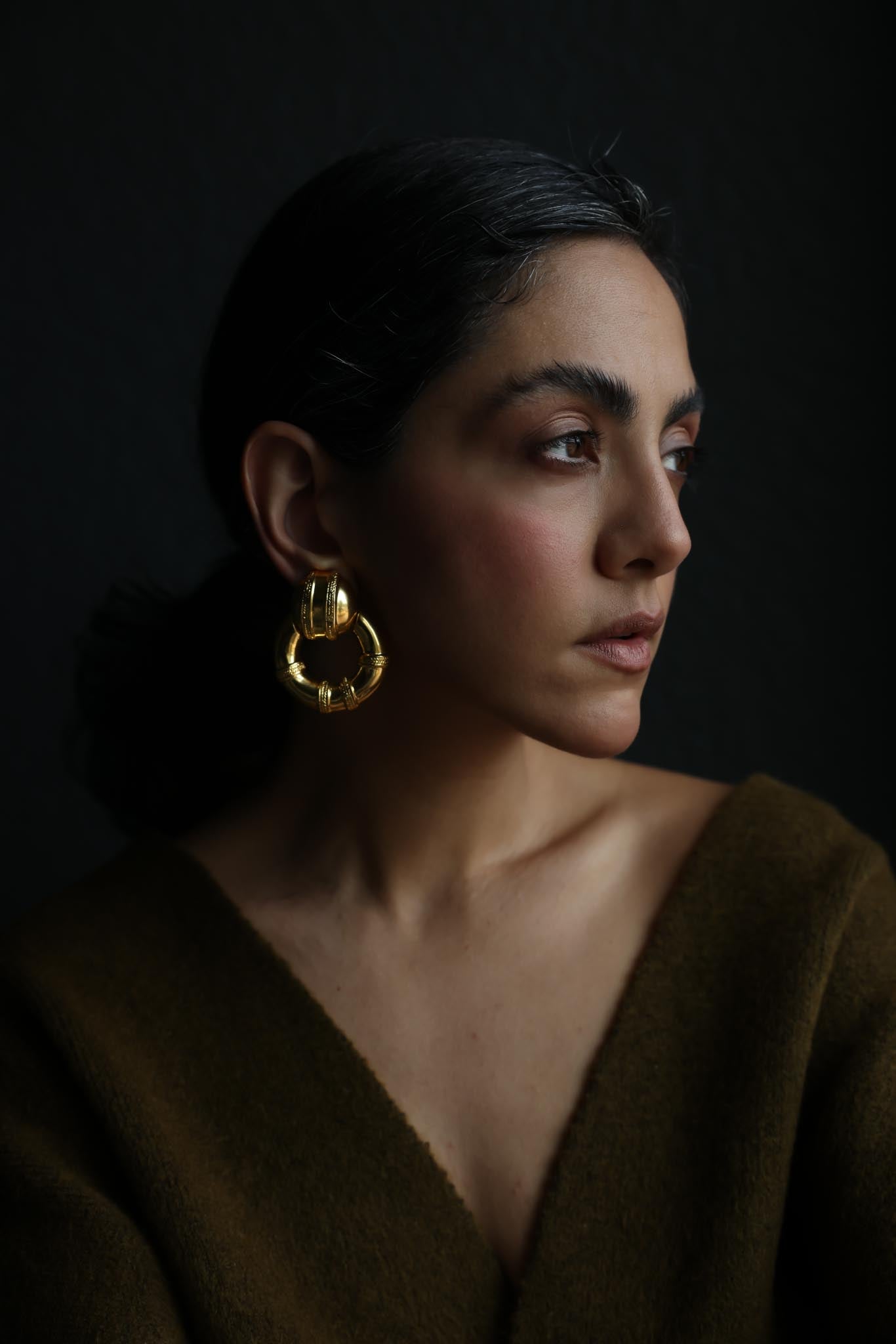 Vintage Gold Tone Door Knocker Clip-On Earrings