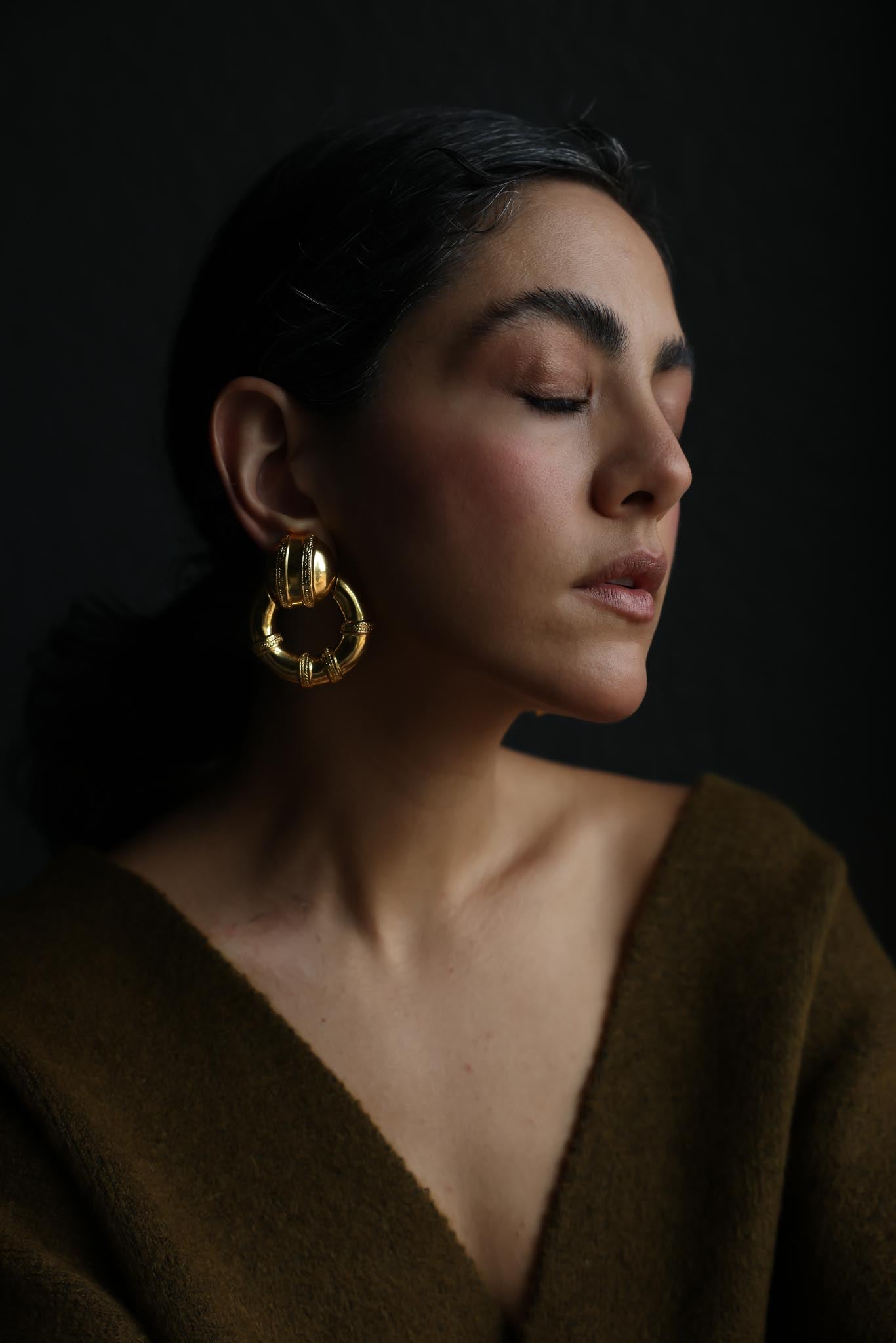 Vintage Gold Tone Door Knocker Clip-On Earrings