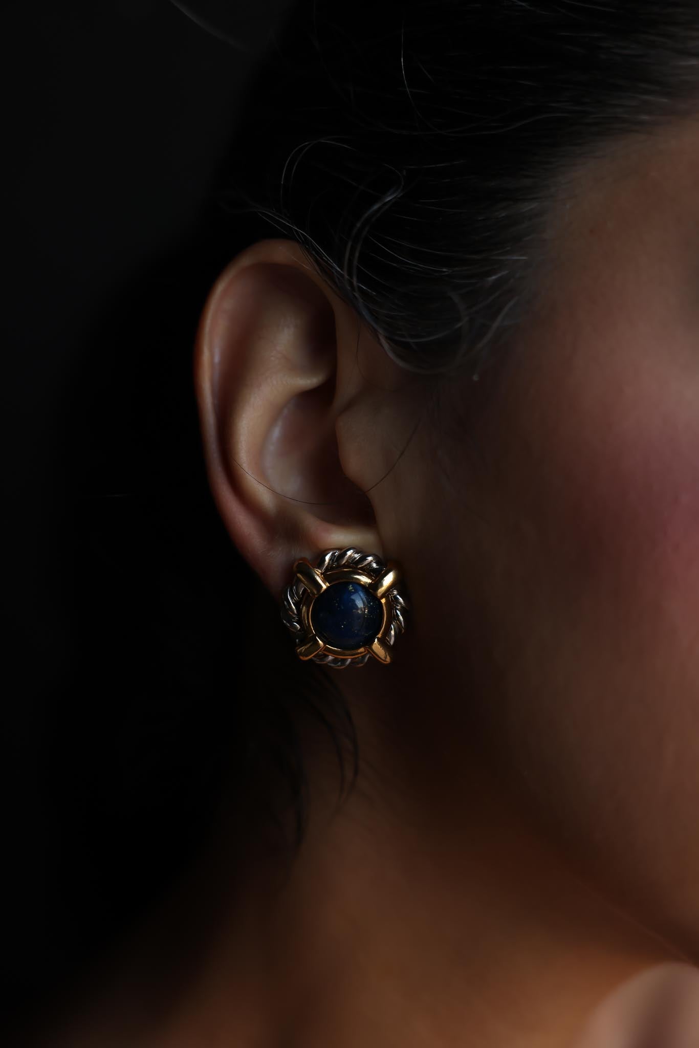 Two-Tone Navy Blue Clip-On Earrings|Vintage Baazaar 