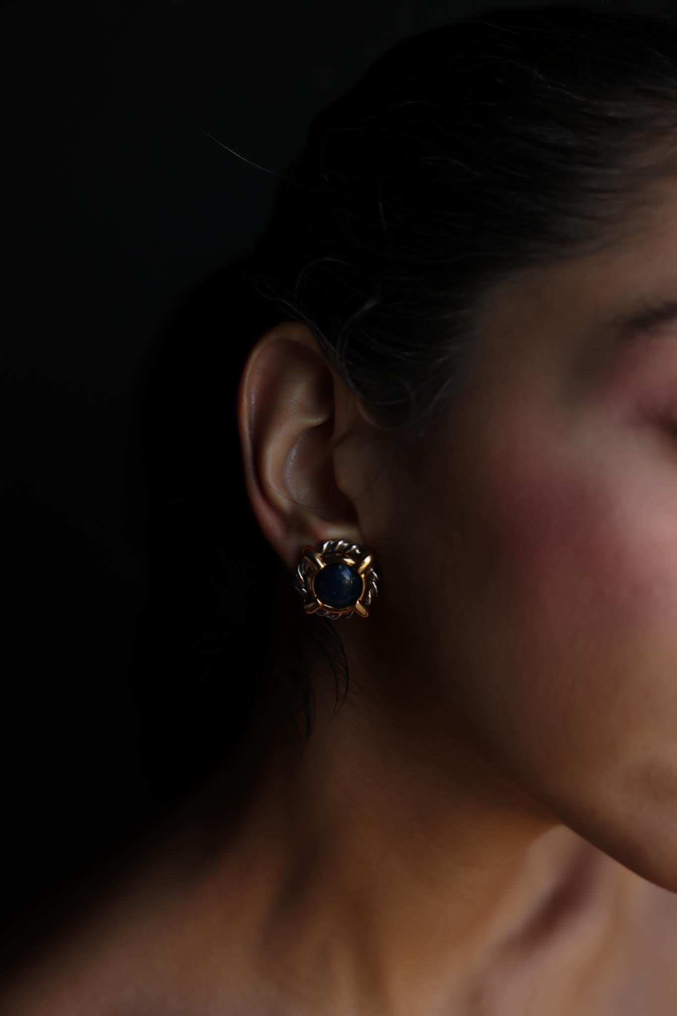Two-Tone Navy Blue Clip-On Earrings|Vintage Baazaar 