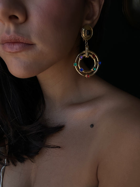 Gemstone Halo Earrings|Vintage Baazaar 