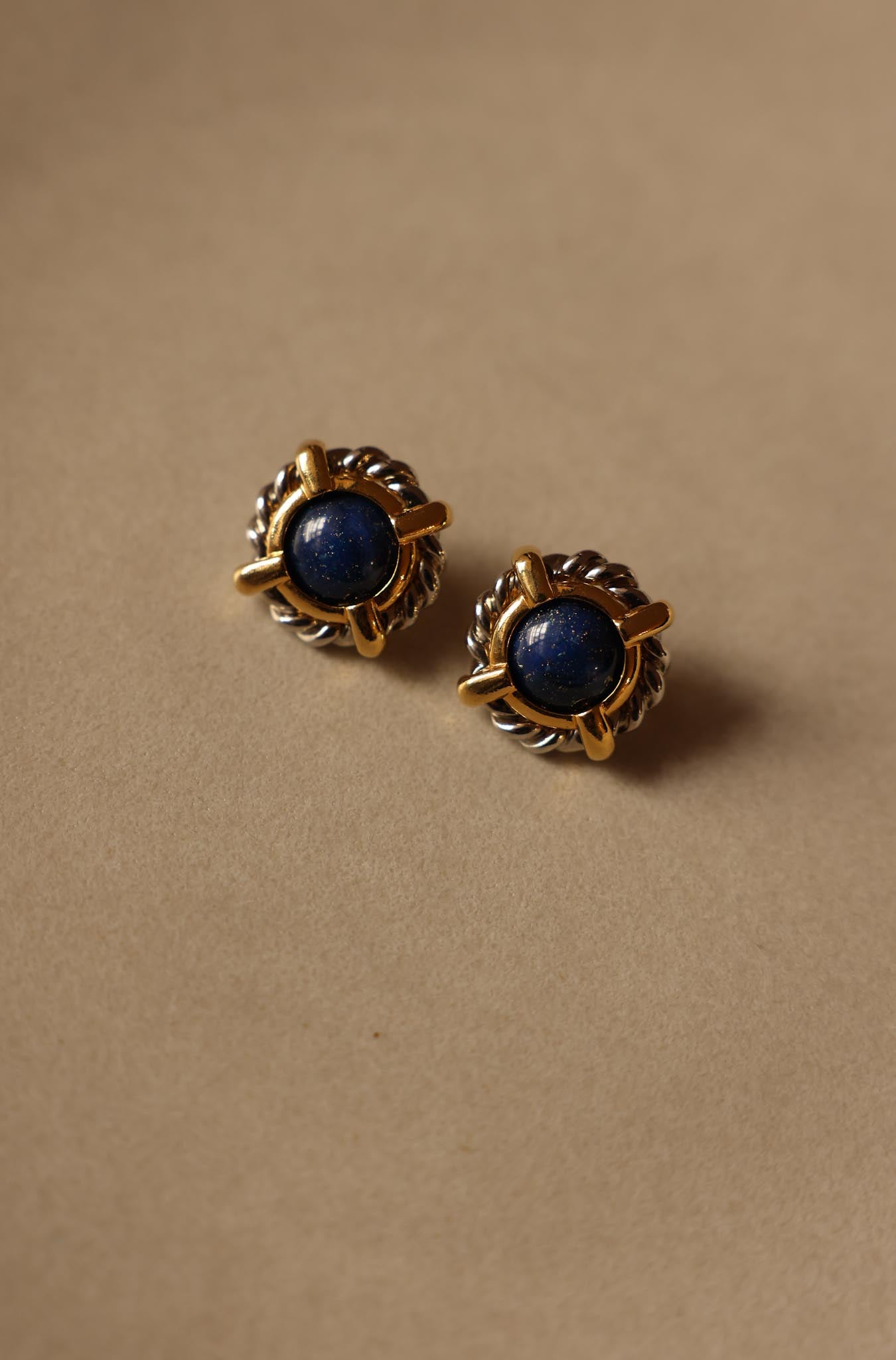 Two-Tone Navy Blue Clip-On Earrings|Vintage Baazaar 
