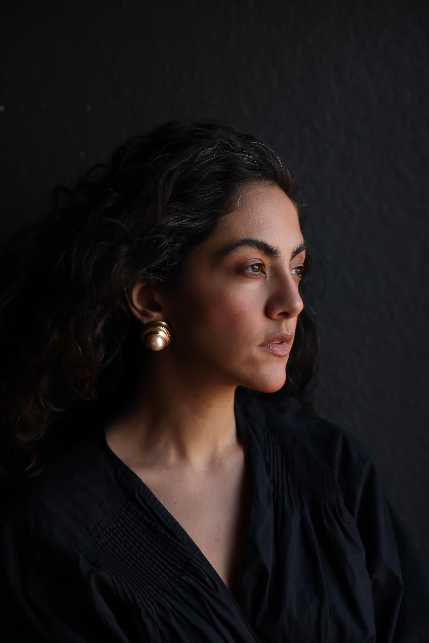 Matte Gold Clip-On Earrings with Faux Pearl Center|Vintage Baazaar 