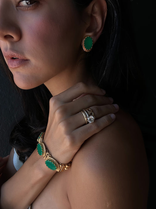 Emerald Empress Set Earrings & Bracelet|Vintage Baazaar 