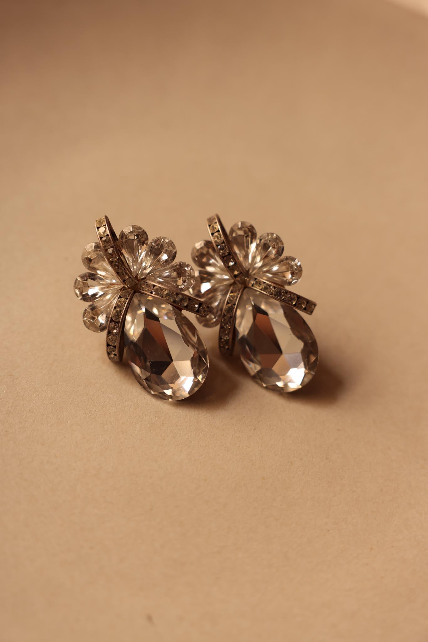 Crystal Bloom Clip-On Earrings|Vintage Baazaar 