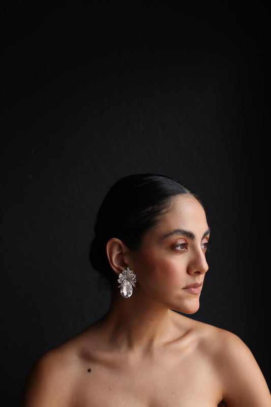 Crystal Bloom Clip-On Earrings|Vintage Baazaar 
