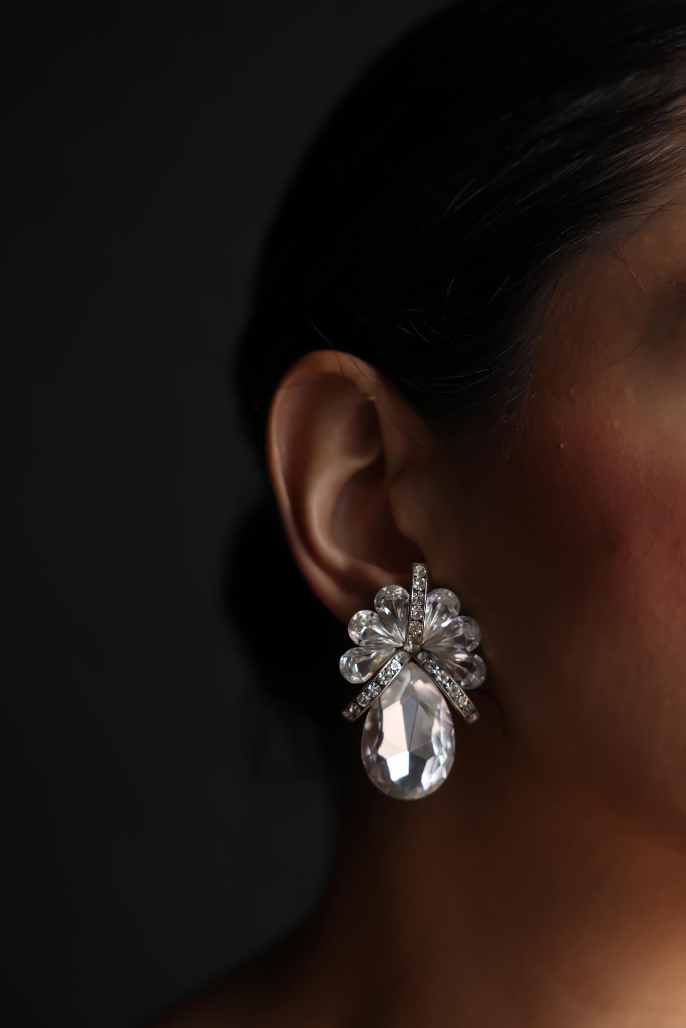 Crystal Bloom Clip-On Earrings|Vintage Baazaar 